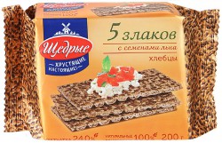 Хлебцы хрустящие 200 г Щедрые ржано-пшеничные 5 злаков с семенами льна