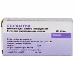 Иммуноглобулин антирезусный Резонатив р-р для в/м введ. 625 МЕ/мл 1 мл 1 шт.